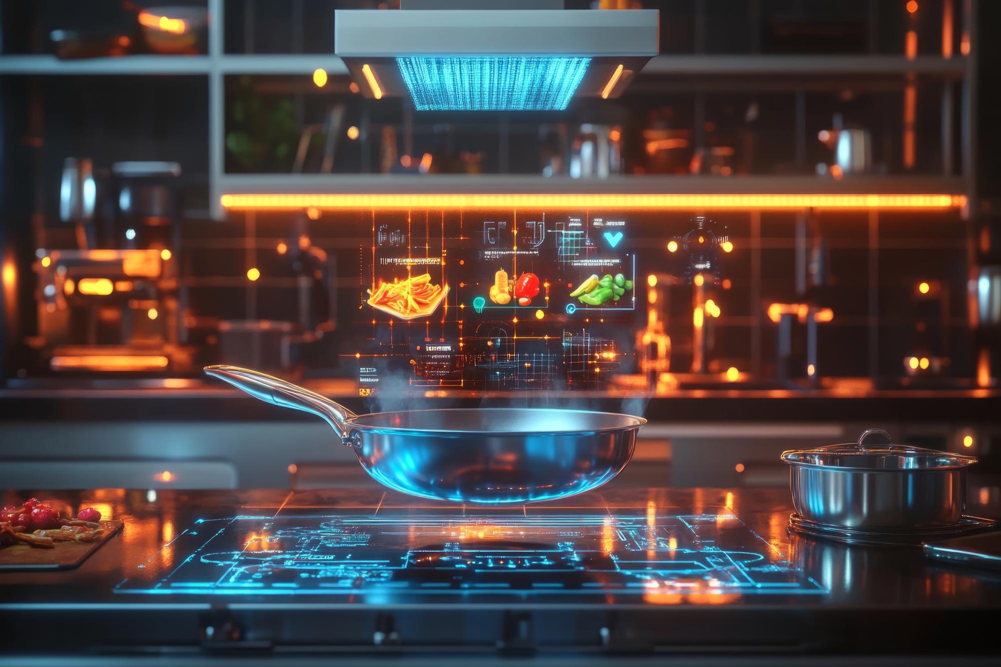 Chef al banco con attrezzatura tecnologica